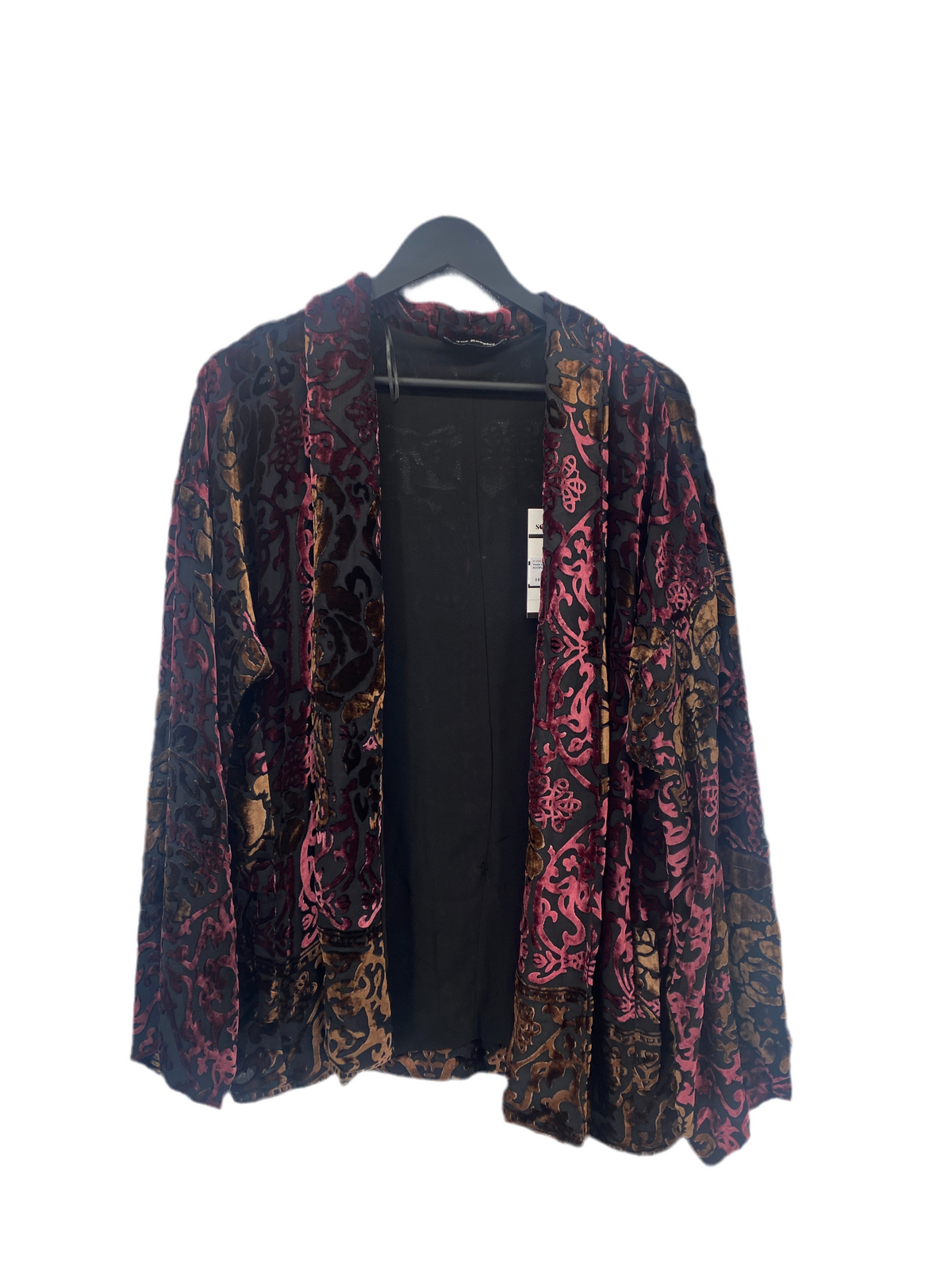 Gilet noir en velours feuille rose et violine