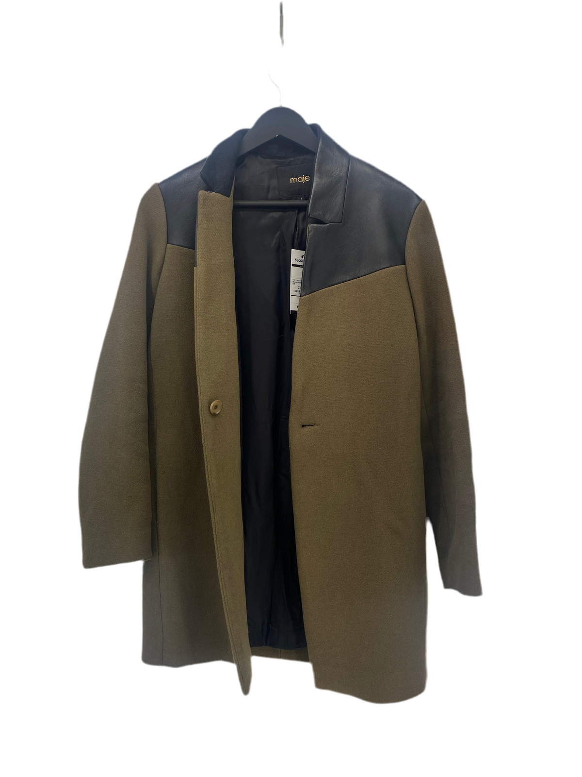 Manteau en laine  et cuir taupe