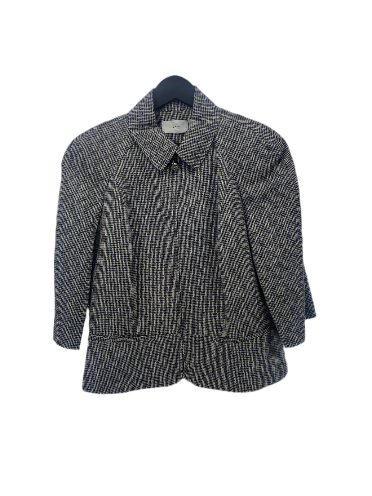 Veste pied de poule gris blanc fermeture sur les manches