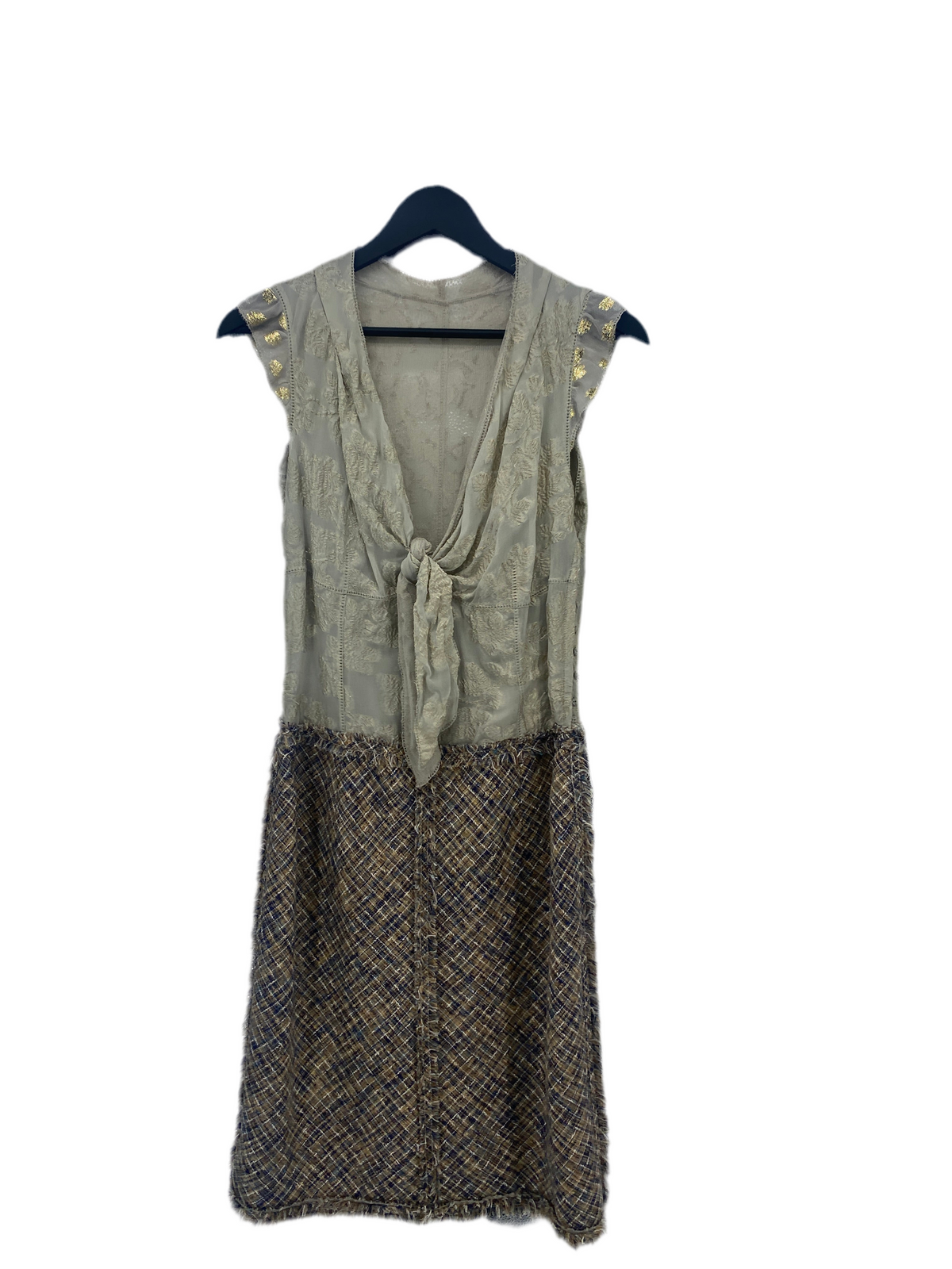 Robe gris clair haut doré bas à carreaux